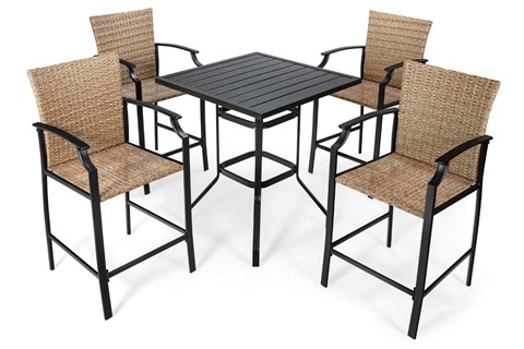Dunholme Rattan Bar Stool Set With 4 Wicker Chairs