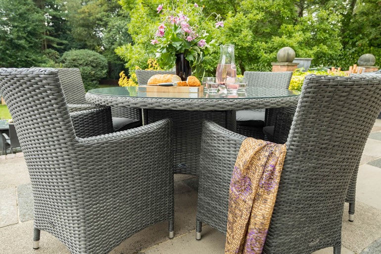 Paris Round Grey Rattan Carver Dining Set