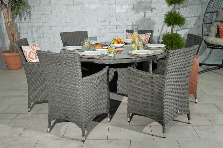 Paris Round Grey Rattan Carver Dining Set