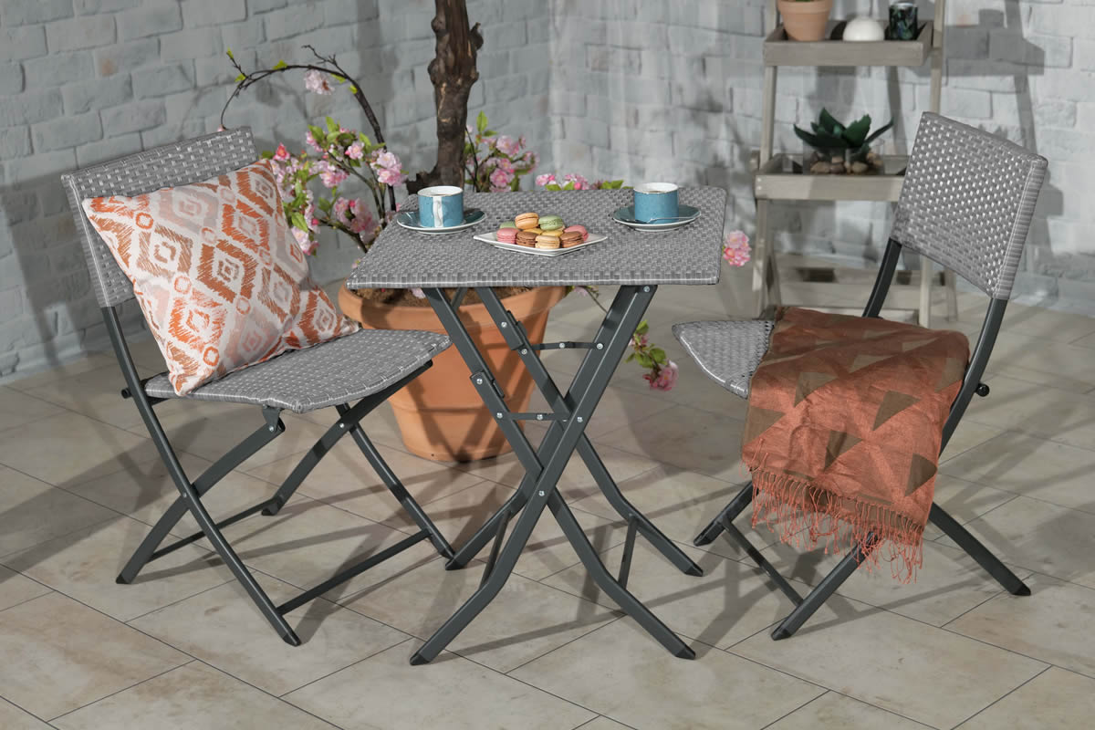 View Nevada Grey RattanOutdoor Garden Folding Bistro Set Folds For Easy Storage Ideal For Balconies Small Areas Rust Free Steel Frame information
