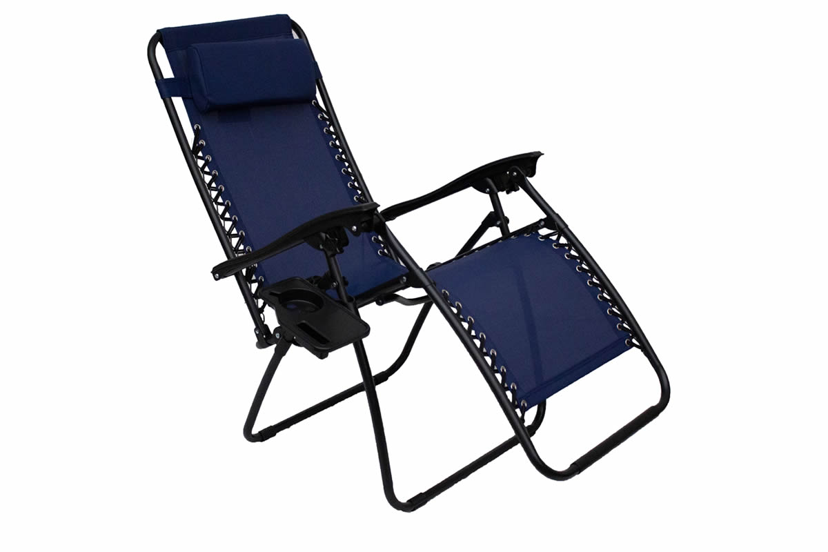 View Blue Zero Gravity Relaxer Sun Lounger Black Steel Folding Frame Blue Water Resistant All Weather Fabric Padded Head Cushion Folds For Storage information
