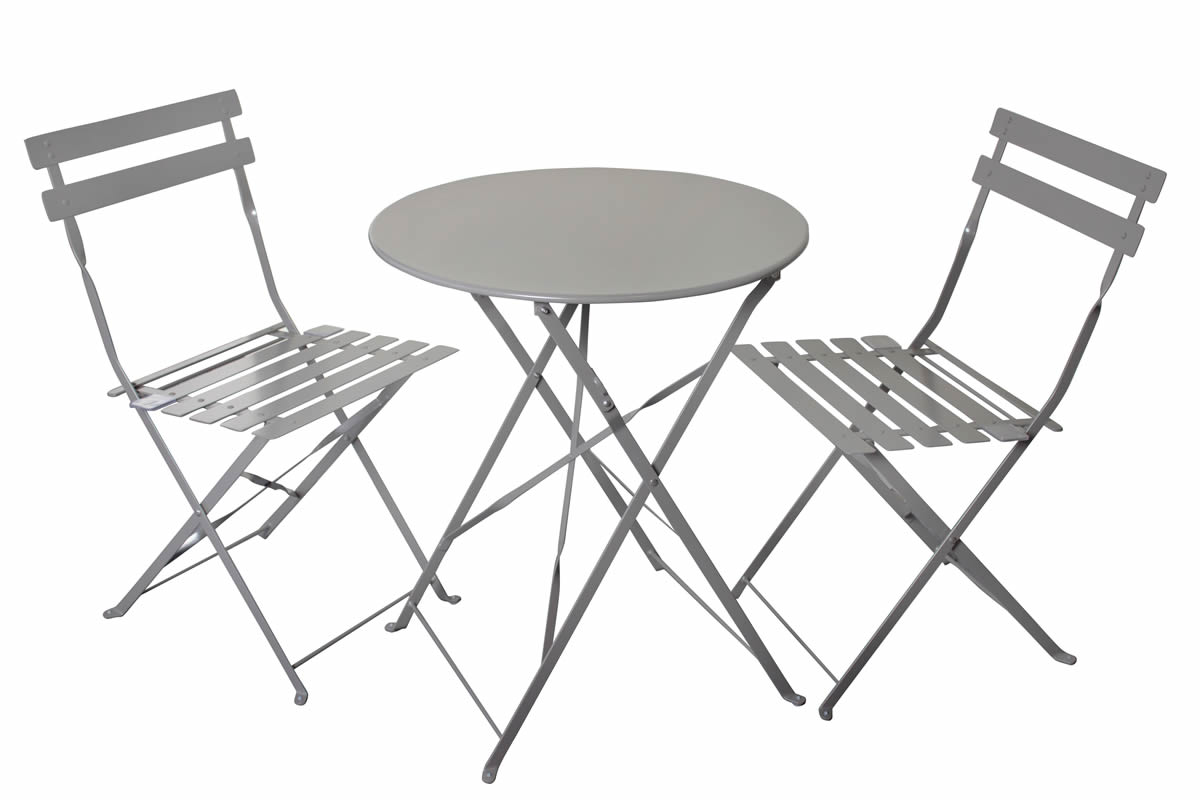 View Grey Padstow Metal 2 Seater Metal Folding Garden Outdoor Bistro Dining Set Ideal For Balconies Folds For Easy Storage Slatted QuickDry Seat information