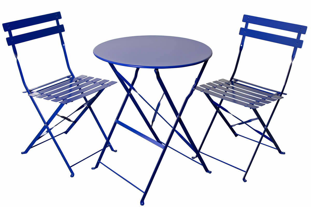 View Blue Padstow Metal 2 Seater Metal Folding Garden Outdoor Bistro Dining Set Ideal For Balconies Folds For Easy Storage Slatted QuickDry Seat information