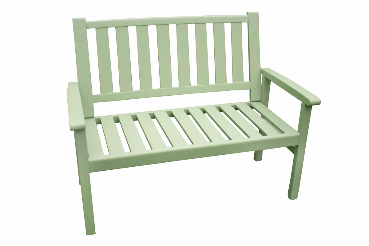 View Two Seater Porto Homestead Green Garden Wooden Outdoor Bench Slatted Seat Backrest Enables Quick Drying From Rainfall Acacia Hardwood Frame information
