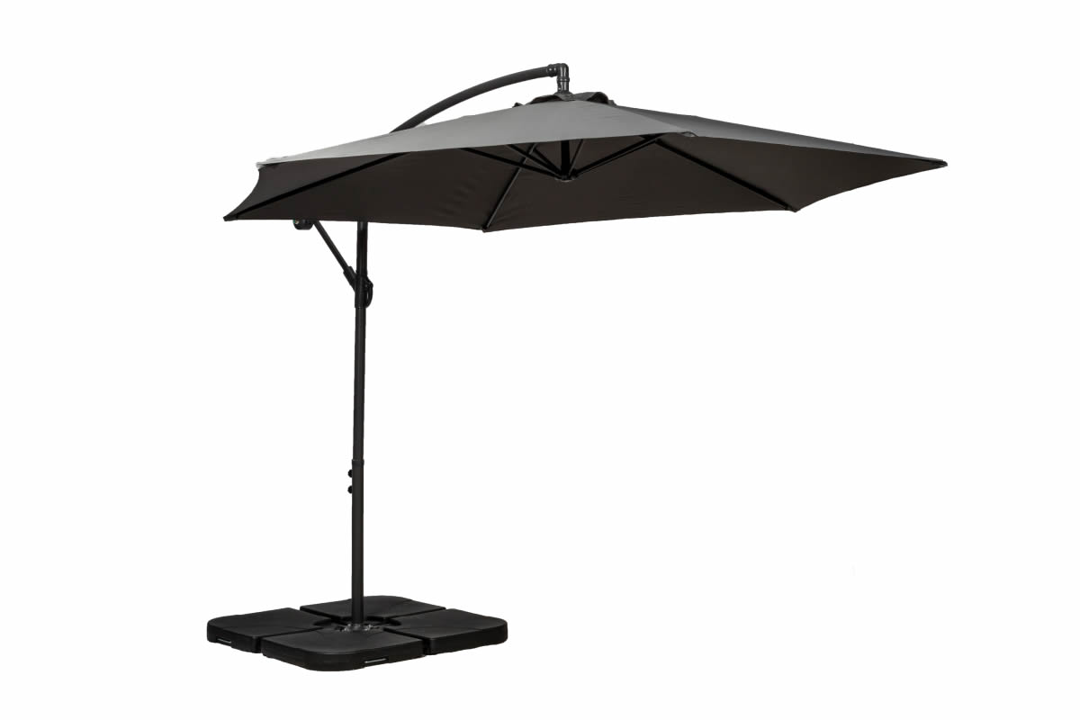 View Grey 3 Meter Fabric Round Parasol Cantilever Powder Coated Frame Free Standing Design Crank Tilt System Weather Proof Sun Protection 50 information