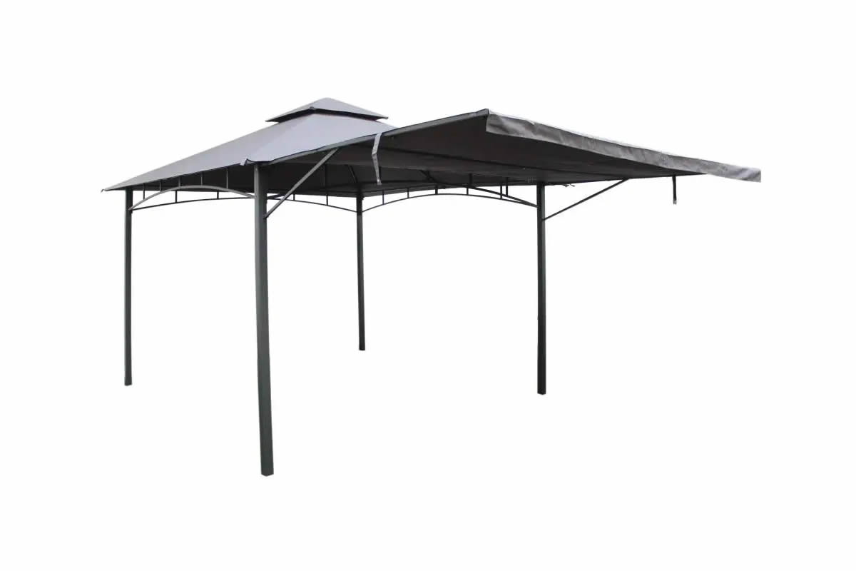 View Grey Metal Gazebo With Awning Powder Coated Steel Frame Bolts To The Ground PU Coated Waterproof Canopy Curtains 33mm x 33mm Algarve information