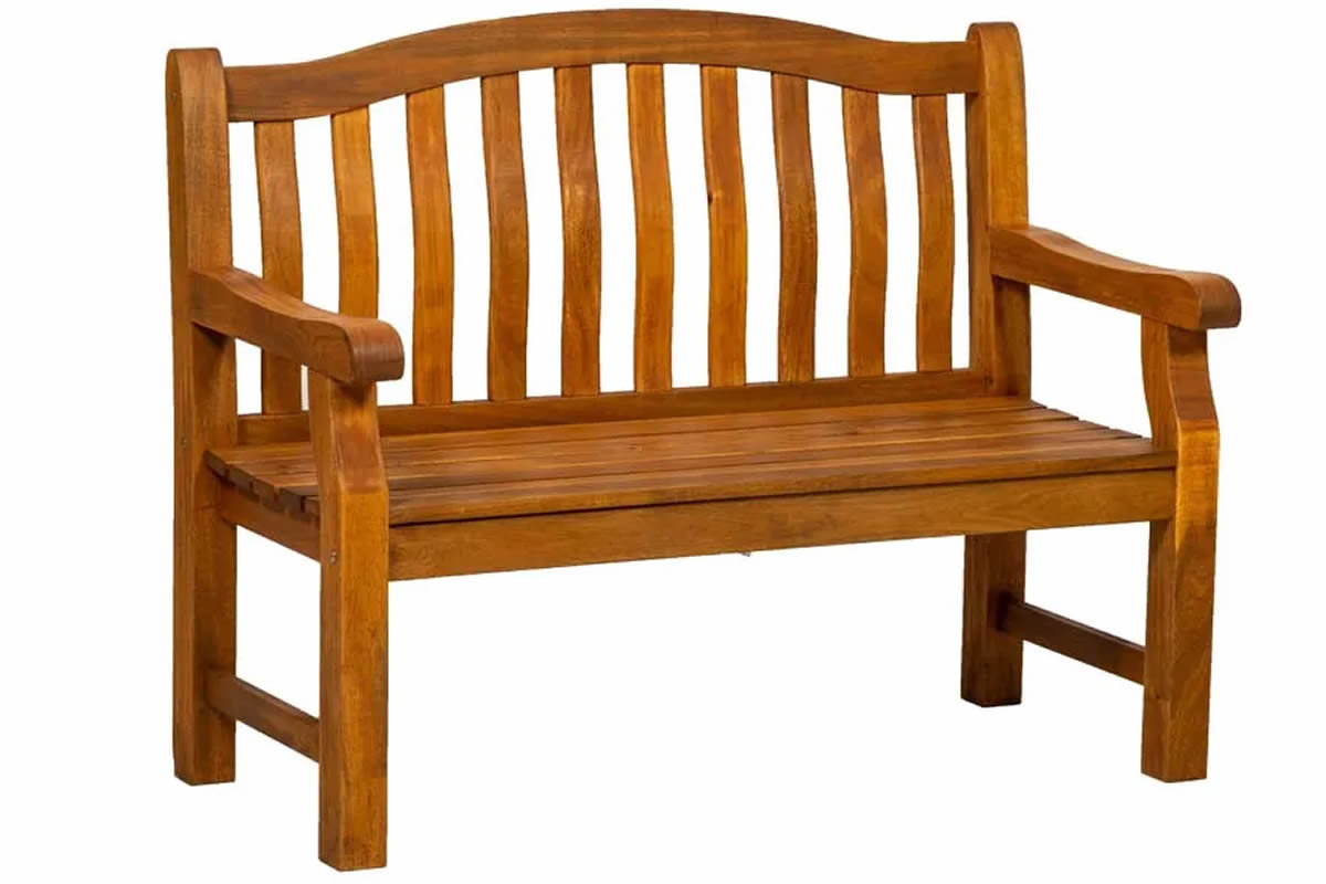 View Wooden Two Seater Garden Bench Curved Slatted Back Solid Construction H94cm W120cm D65cm Lytham information