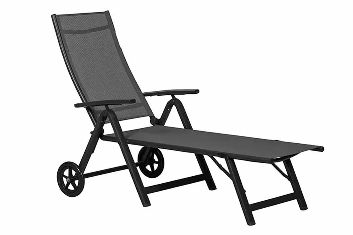 View Sorrento Black Folding Recliner Garden Relaxer Chair Sun Lounger Reclining Backrest With 5 Lockable Positions Folds For Storage Easily Moved information