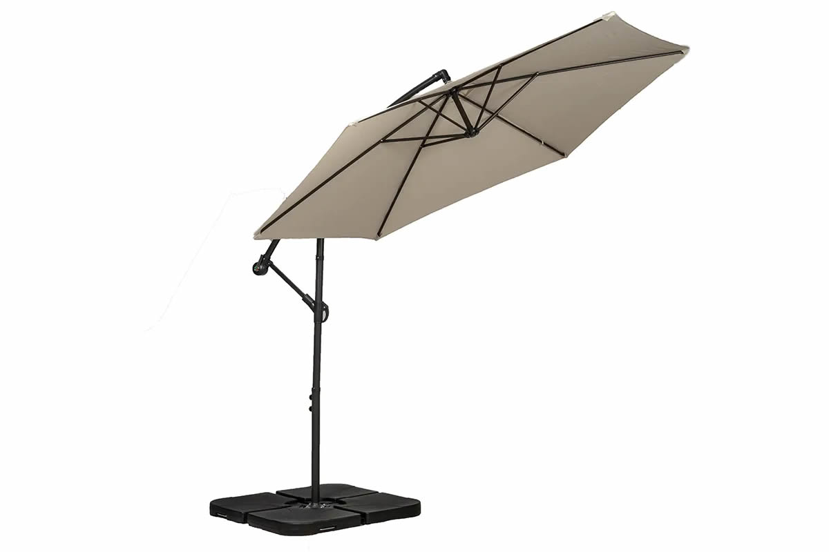 View Ivory 3 Meter Fabric Round Parasol Cantilever Powder Coated Frame Free Standing Design Crank Tilt System Weather Proof Sun Protection 50 information