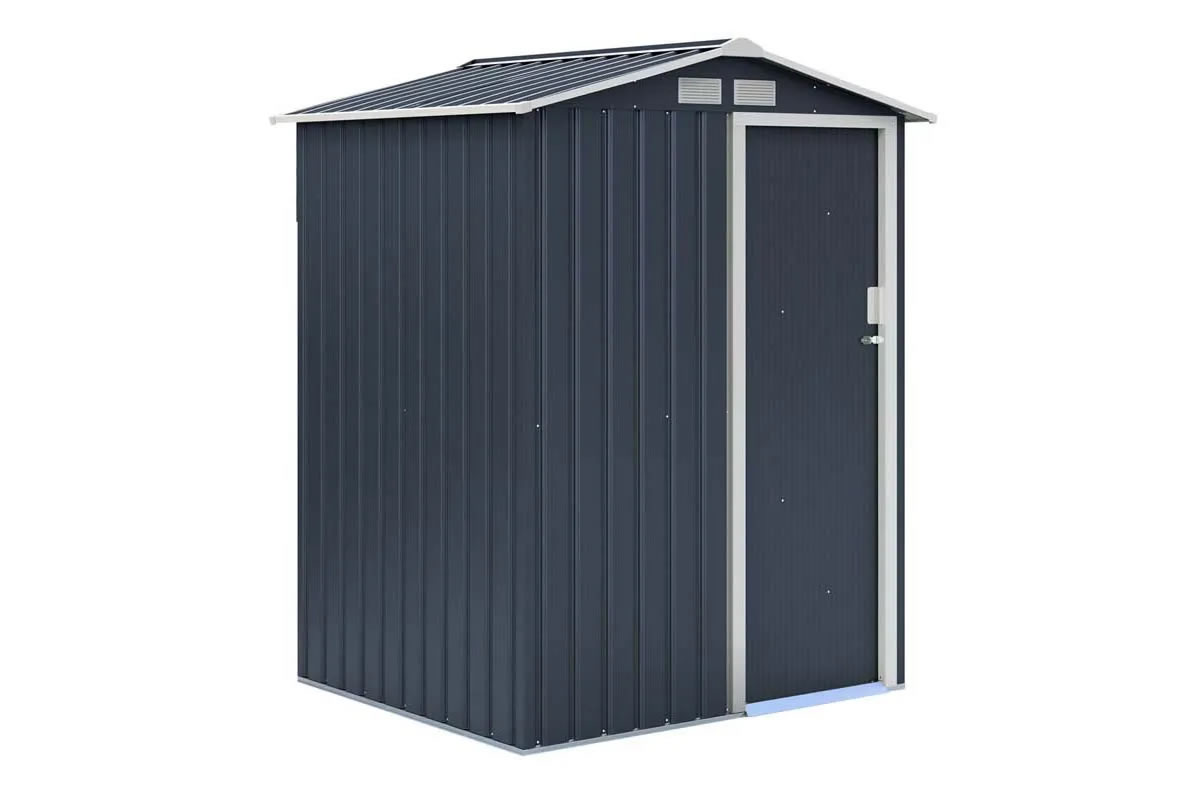 View Oxford Dark Grey Galvanised Metal Outdoor Garden Shed 49ft x 43ft Pitched Reinforced Roof Sliding Lockable Doors information