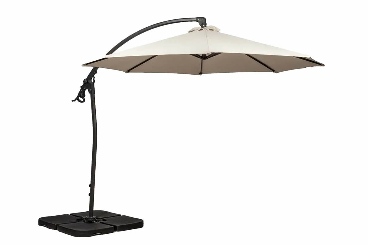 View Grey 3 Meter Fabric Free Standing Pedal Operated Garden Parasol Crank Tilt System Powder Coated Frame Weather Proof UPF Sun Protection information