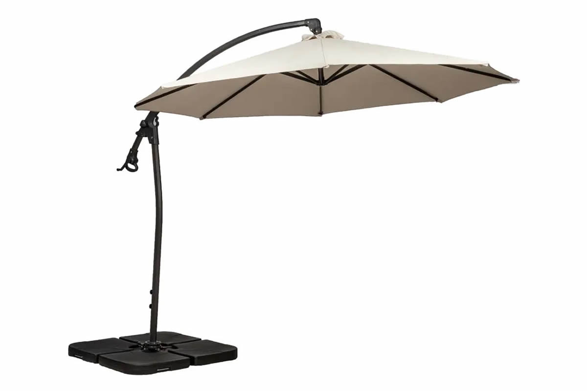 View Ivory 3 Meter Fabric Free Standing Pedal Operated Garden Parasol Crank Tilt System Powder Coated Frame Weather Proof UPF Sun Protection information