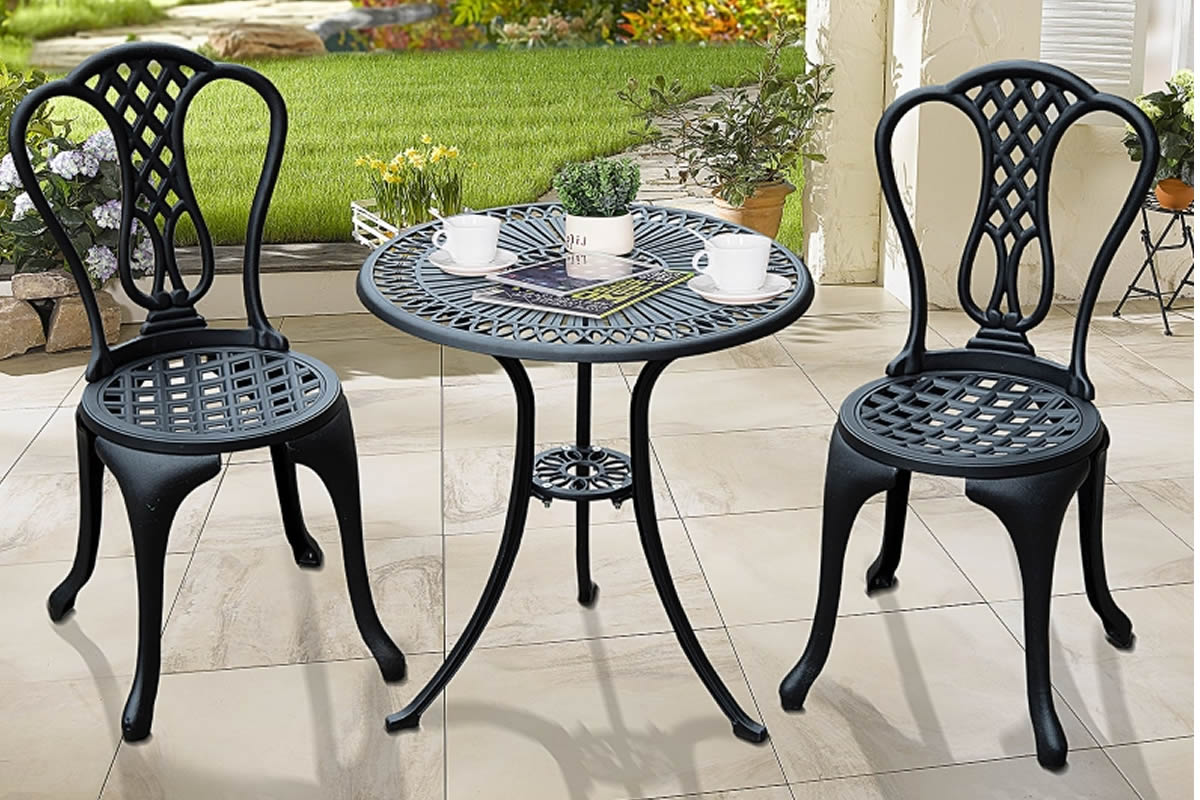 Ashton 2 Seater Black Metal Bistro Set With Round Table AOSOM