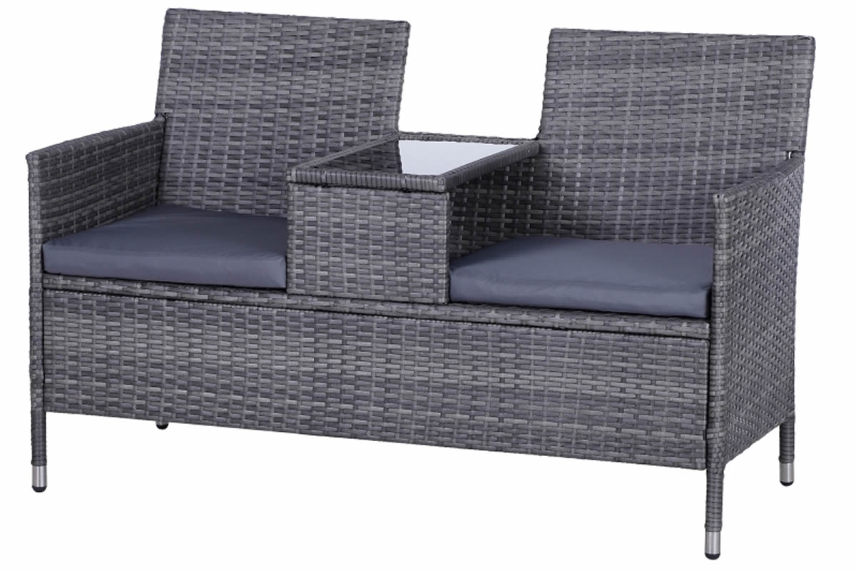 View Grey Synthetic Rattan Fixed Companion Set 2 x Fixed Highback Chairs Armrest Glass Top Table Padded Seat Cushions Steel Frame Butterton information