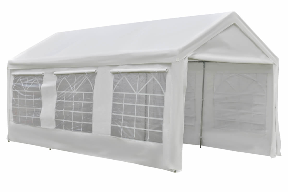 View White Fabric Marquee Heavy Duty Party Tent Removable Sides With Windows Durable Waterproof Cover Zipped Door H300cm x 600cm Bramall information