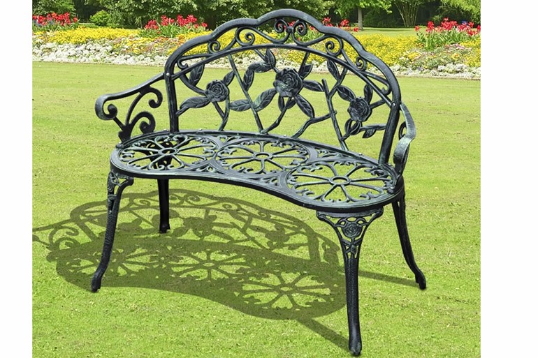 Horwood Metal Garden Bench-Antique Green