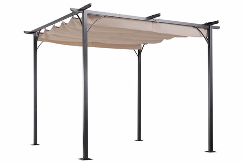Paxford Retractable Canopy Metal Pergola - Beige & Black 