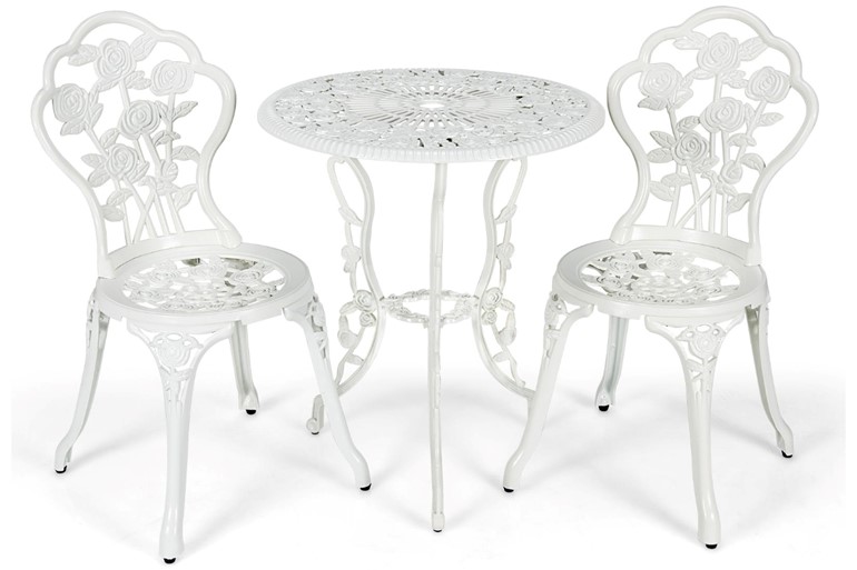 Aluminium Bistro Dining Table Set with Roses Design