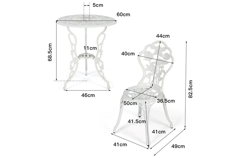 Aluminium Bistro Dining Table Set with Roses Design