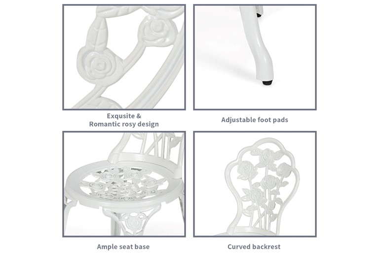 Aluminium Bistro Dining Table Set with Roses Design