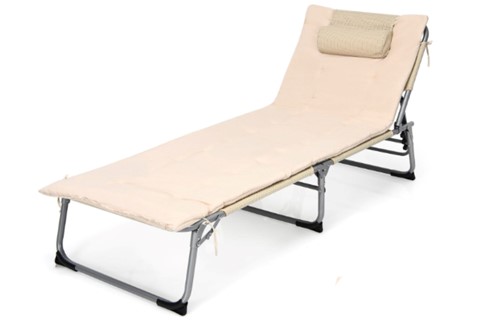 Beige Adjustable Sun Lounger with Soft Mattress and Removable Pillow