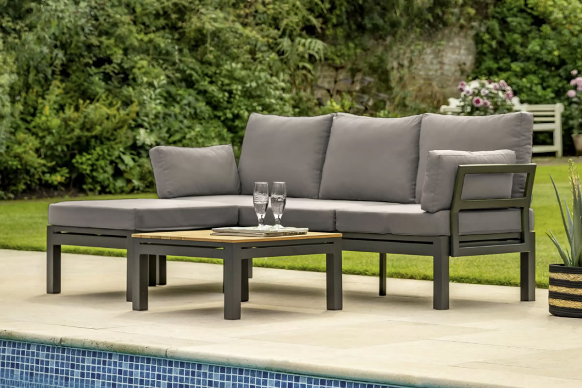 View Pescara Modern Grey Metal Outdoor Garden Patio Lounger Set Incorporating Sunlounger Coffee Table Deeply Padded Cushions With Zipped Removable Cover information