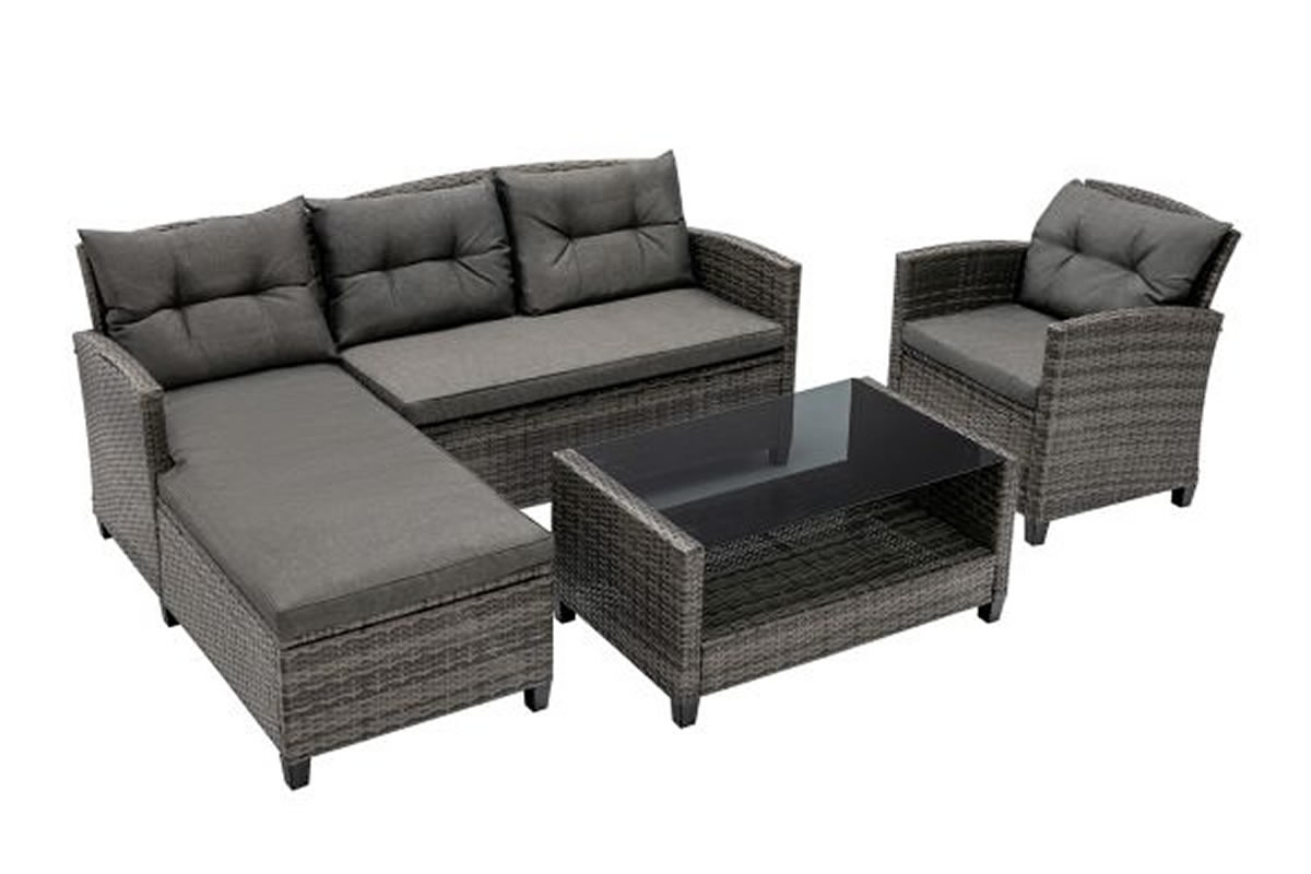 View Grey Texas Outdoor Rattan Patio Sofa Set A lounge Chair Love Seat Single Sofa Side Table With Tempered Glass Tabletop Zip Removable Cushions information